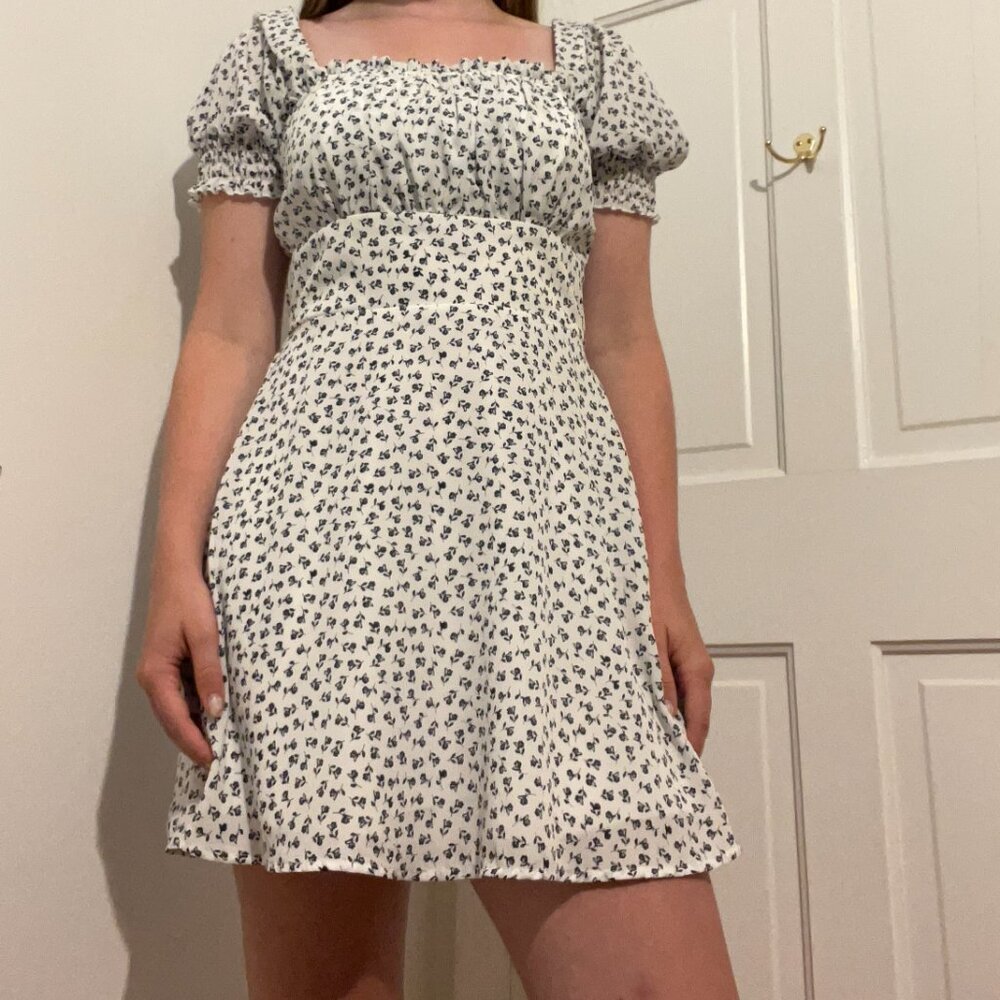 White & Blue floral Mini Dress
